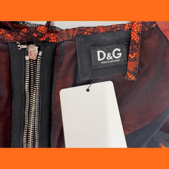 Dolce & Gabbana D&G Orange Black Lace Bateau Neckline Top XS IT 38 - Picture 5 of 6